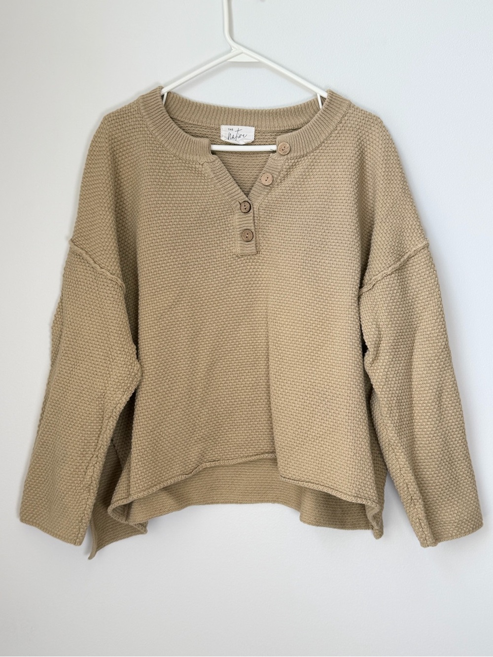 The Native One Textured Henley Tan Sweater with Buttons Size Large